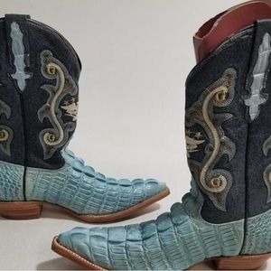 El General Cowboy Boots Blue Alligator Style Print Size 7 Preowned
